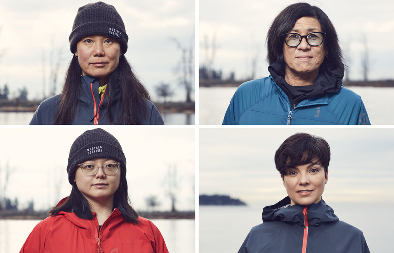 Collage of some of the female employees responsible for the design and build of the women's specific marine apparel