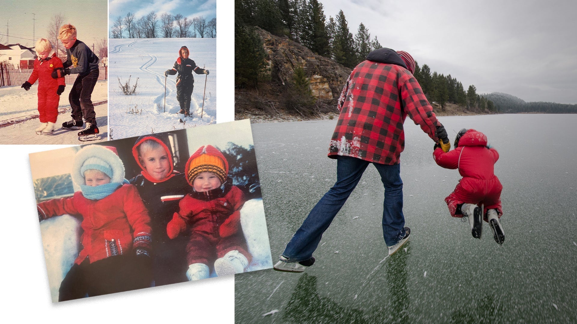 Collage of holiday tradition images that represent old times and modern times for paddling ambassador, Bruce Kirkby